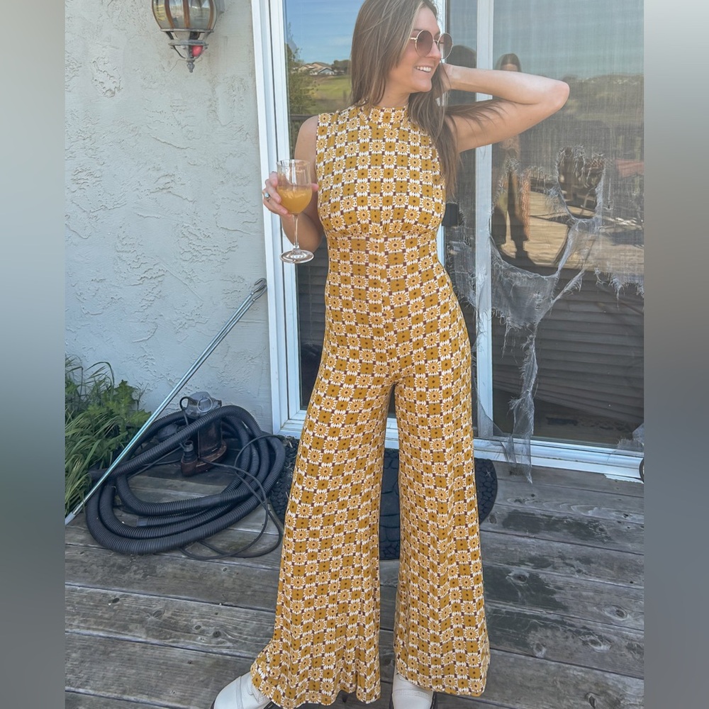 Free people Yellow Patterned Jumpsuit